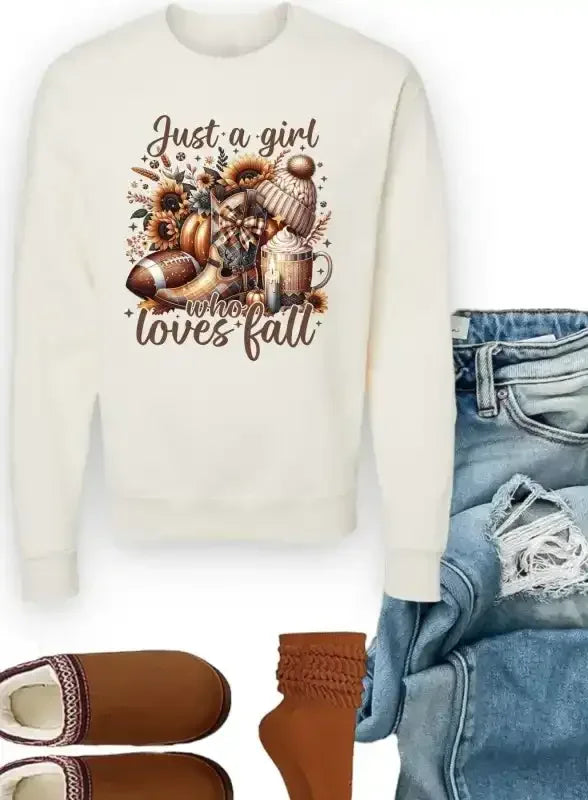 Just a Girl Loves Fall Graphic Sweatshirt Plus Size - Whatever You Like Shop