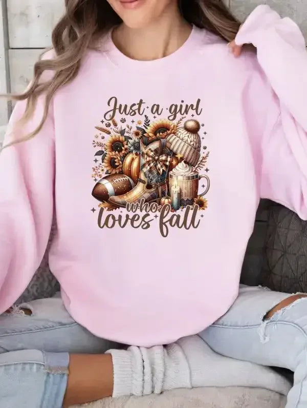 Just a Girl Loves Fall Graphic Sweatshirt Plus Size - Whatever You Like Shop