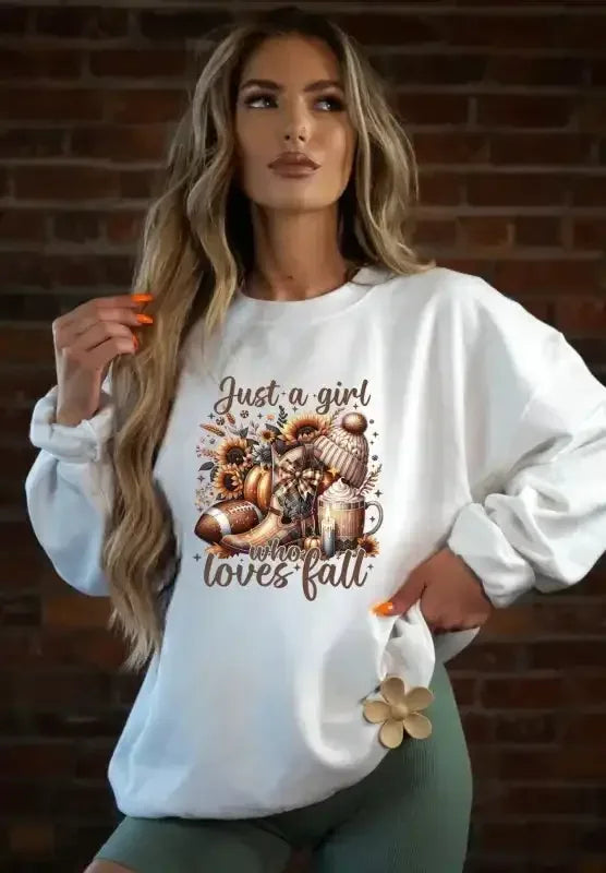 Just a Girl Loves Fall Graphic Sweatshirt Plus Size - Whatever You Like Shop