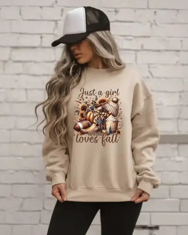 Just a Girl Loves Fall Graphic Sweatshirt Plus Size - Whatever You Like Shop