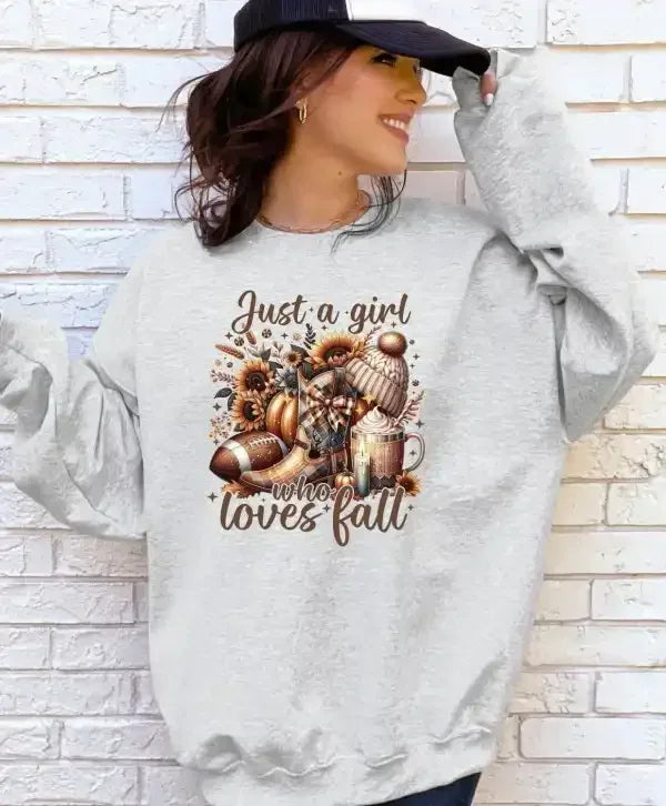 Just a Girl Loves Fall Graphic Sweatshirt Plus Size - Whatever You Like Shop