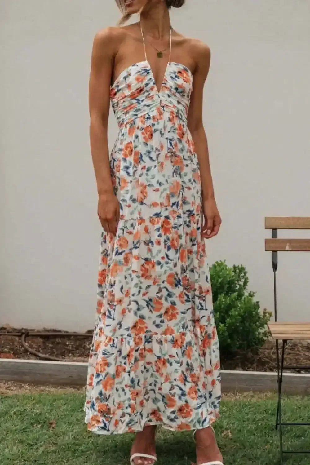 Floral Halter Neck Tiered Maxi Dress - Whatever You Like Shop