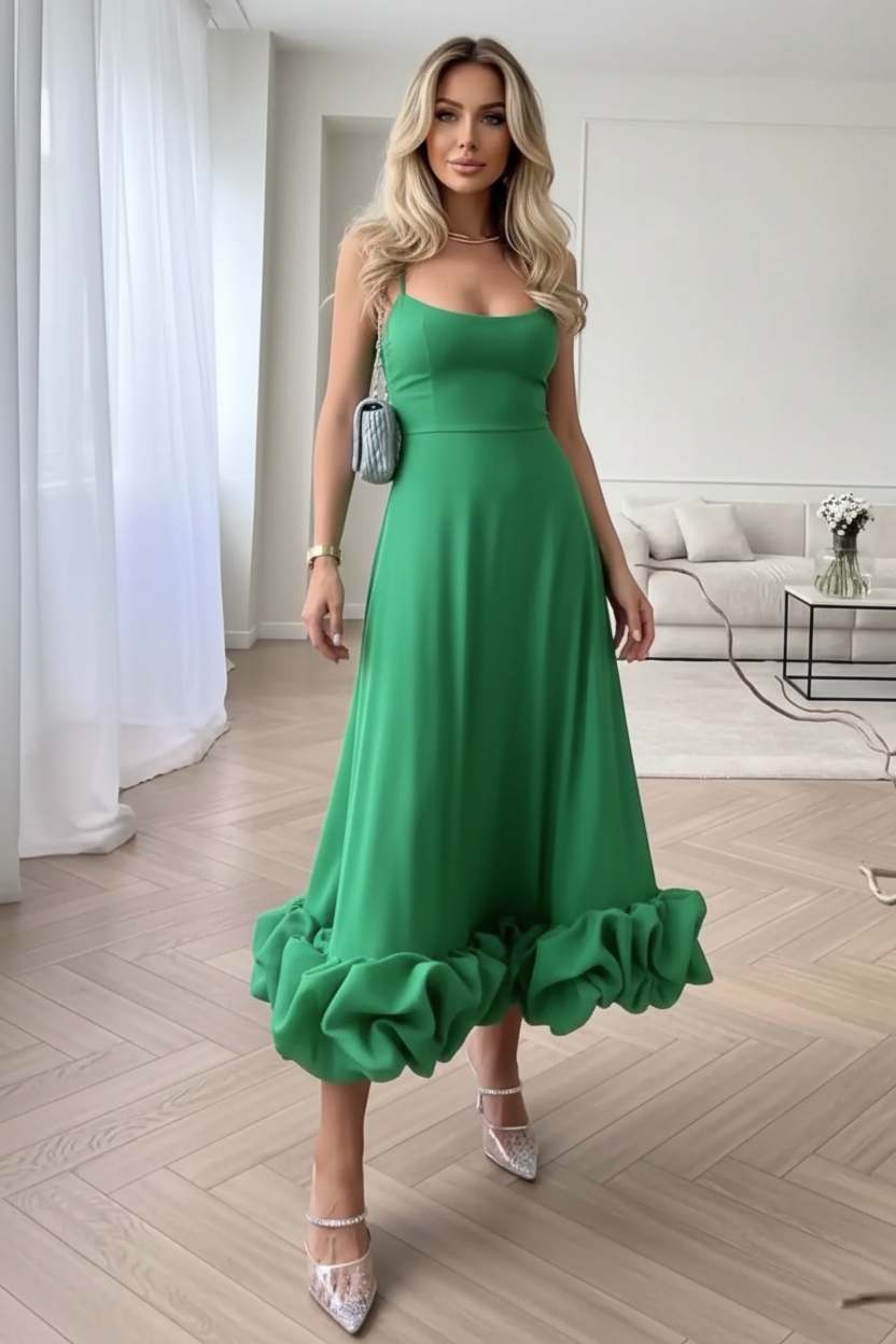 Ruffle Hem Scoop Neck Midi Dress