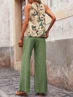 Printed Tank Top and Wide Leg Pants Set - Whatever You Like Shop