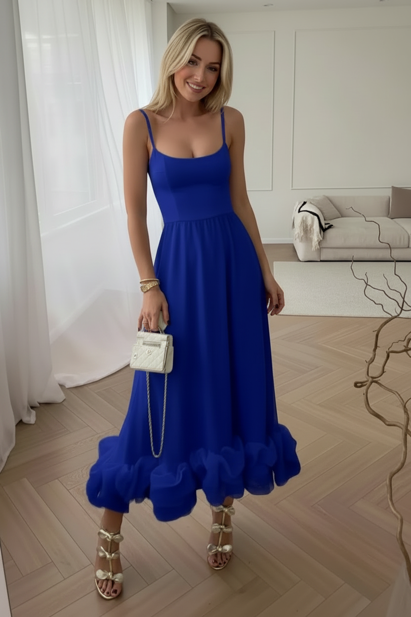 Ruffle Hem Scoop Neck Midi Dress