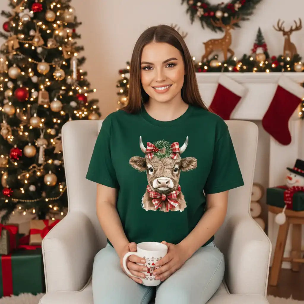 HIghland Cow Christmas Graphic Tee and Sweatshirt