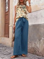 Printed Tank Top and Wide Leg Pants Set - Whatever You Like Shop
