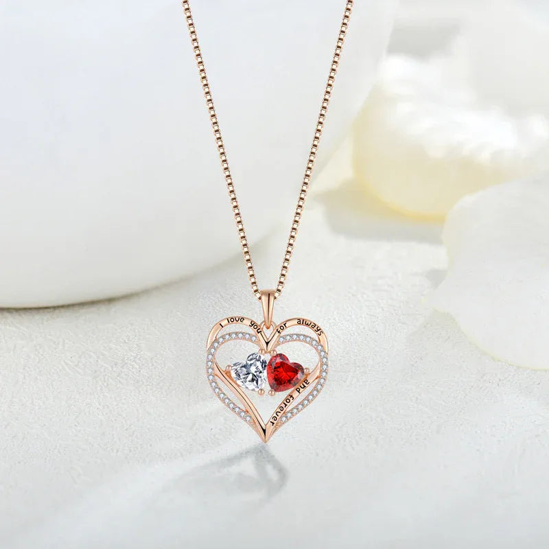 925 Silver Double Love Necklace With Rhinestones - Whatever You Like Shop