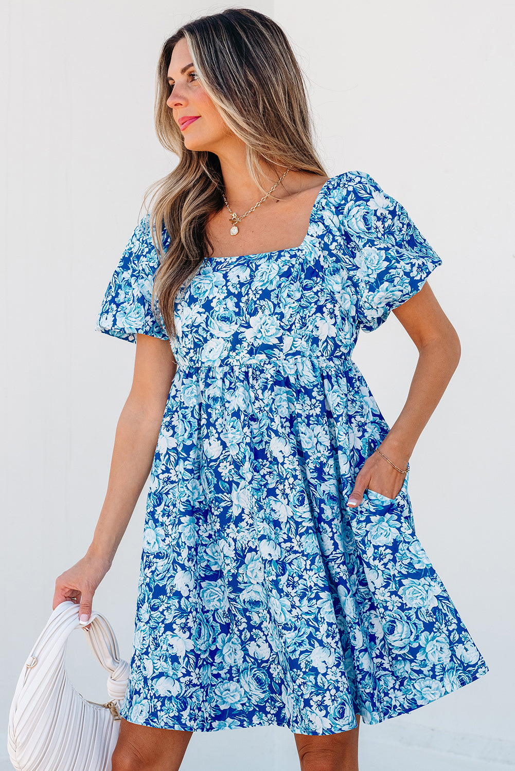 Floral Puff Sleeve Babydoll Mini Dress