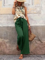 Printed Tank Top and Wide Leg Pants Set - Whatever You Like Shop