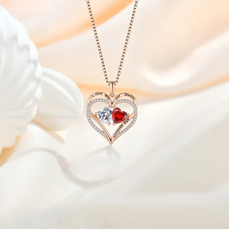 925 Silver Double Love Necklace With Rhinestones - Whatever You Like Shop