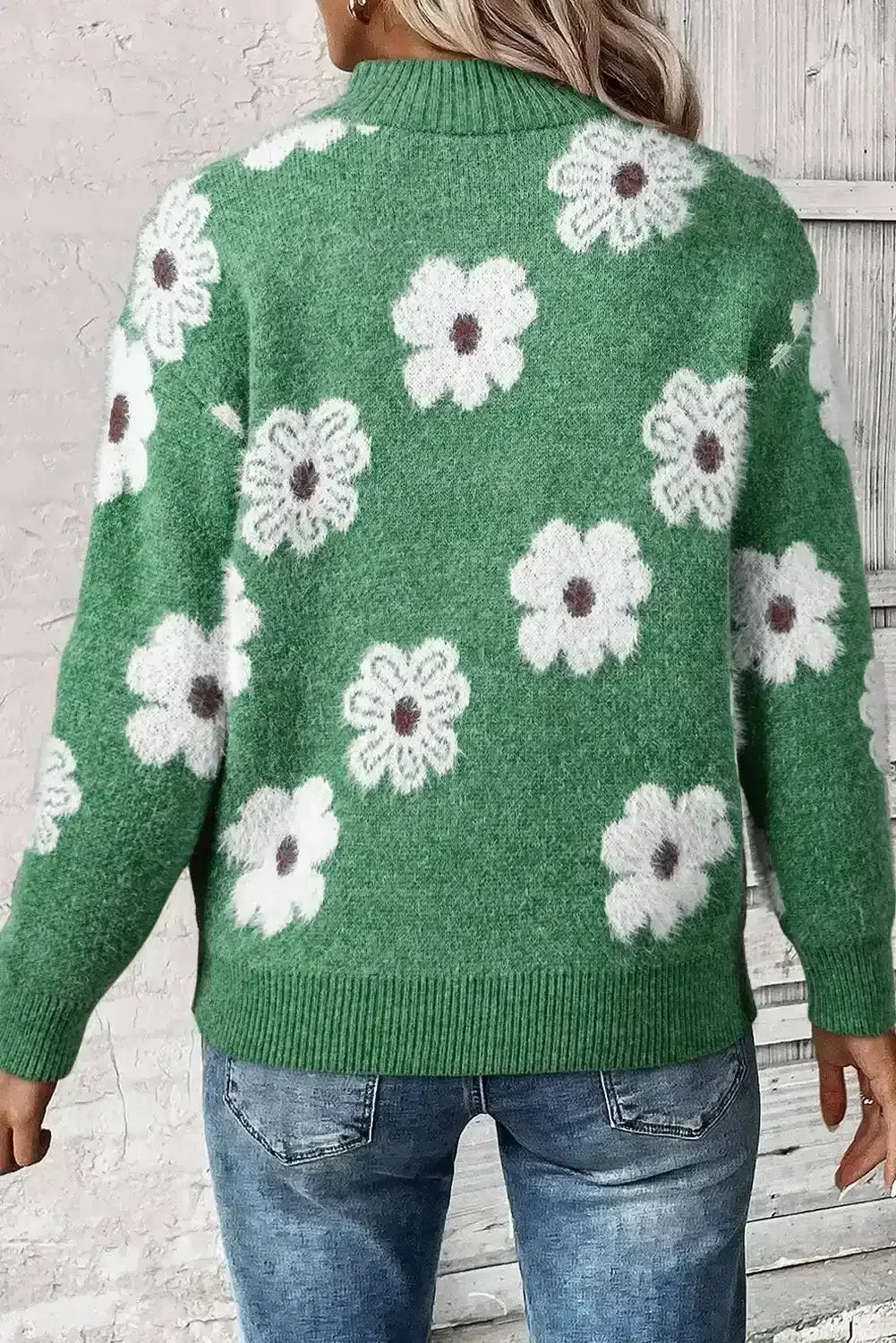 Flower Half Zip Sweater - Whatever You Like Shop