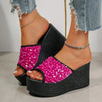 Rhinestone Peep Toe Wedge Sandals - Whatever You Like Shop