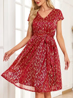 V-Neck Metallic Print Dress - Whatever You Like Shop