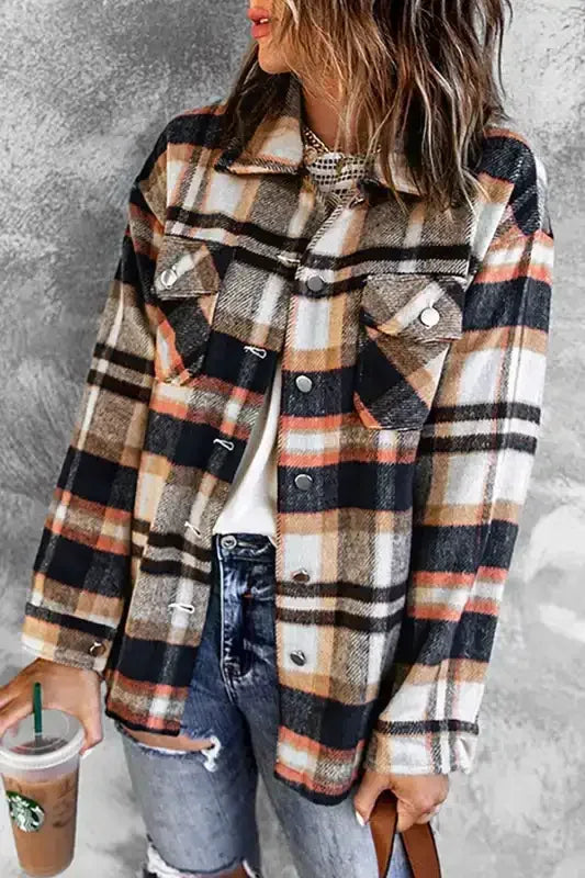 Plaid Pocketed Button Front Shacket - Whatever You Like Shop