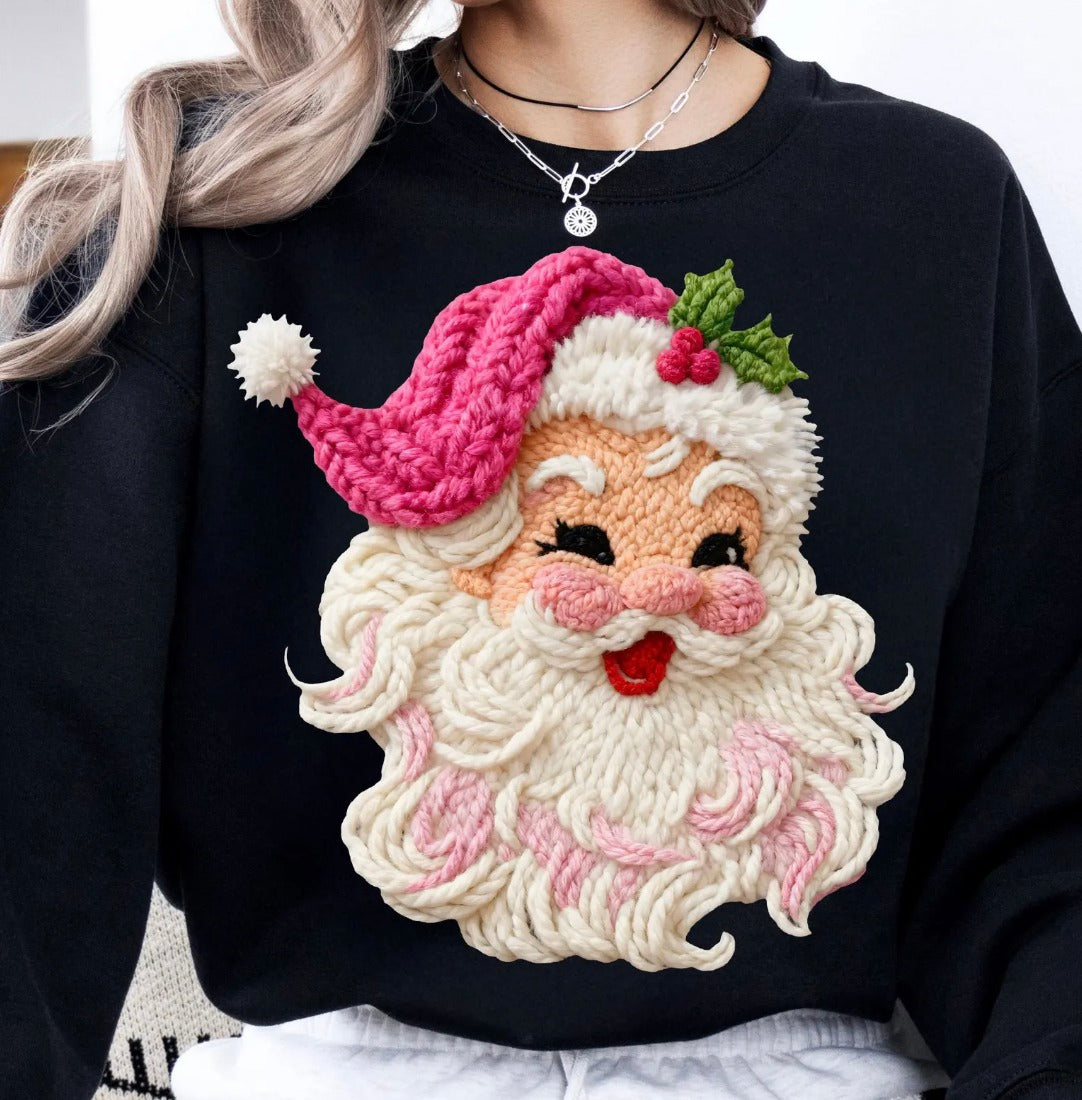 Black sweater with a knitted Santa Claus face design