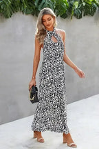 Animal Print Backless Halter Flowing Maxi Dress - Whatever You Like Shop