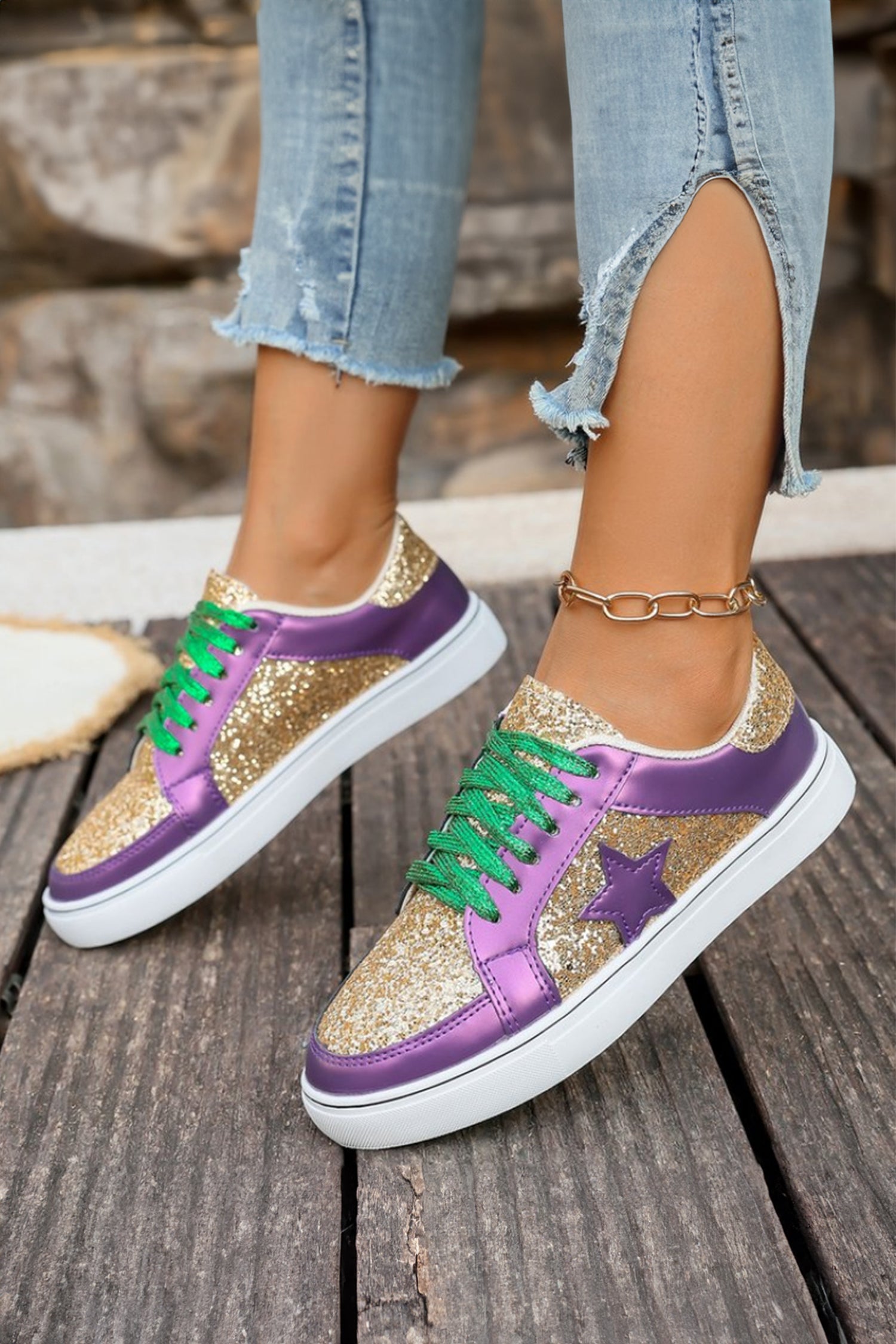 Glitter Star Patchwork Sneakers