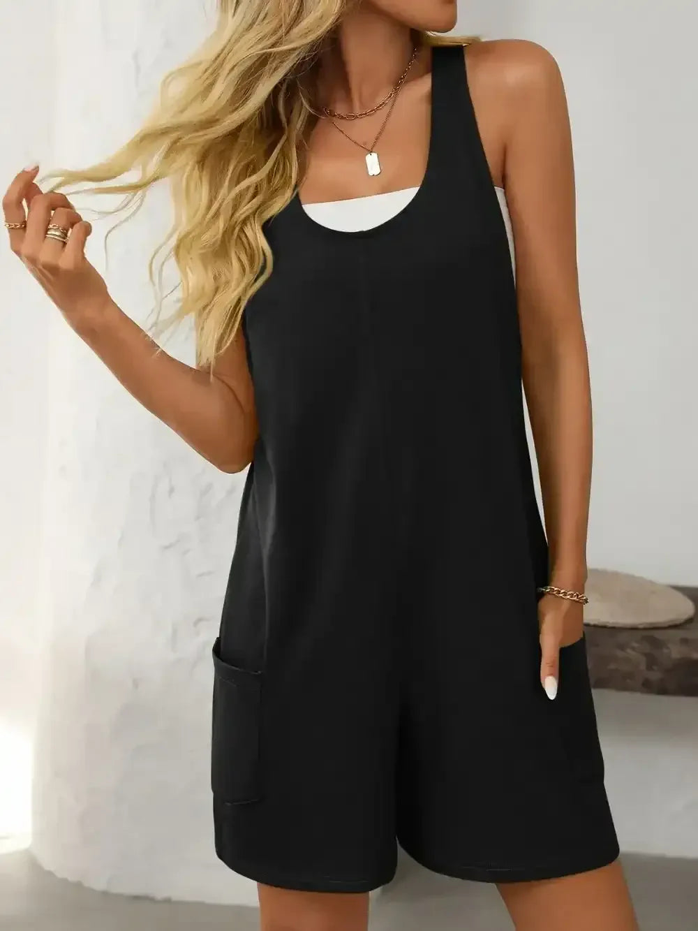 Mandy Pocketed Racerback Wide Strap Romper - Whatever You Like Shop