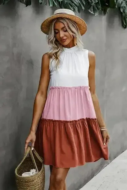 Colorblock Ruffled Tiered Dress - Whatever You Like Shop