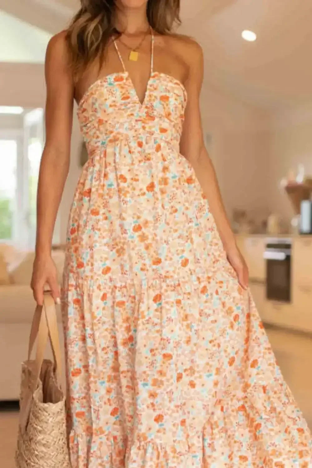 Floral Halter Neck Tiered Maxi Dress - Whatever You Like Shop