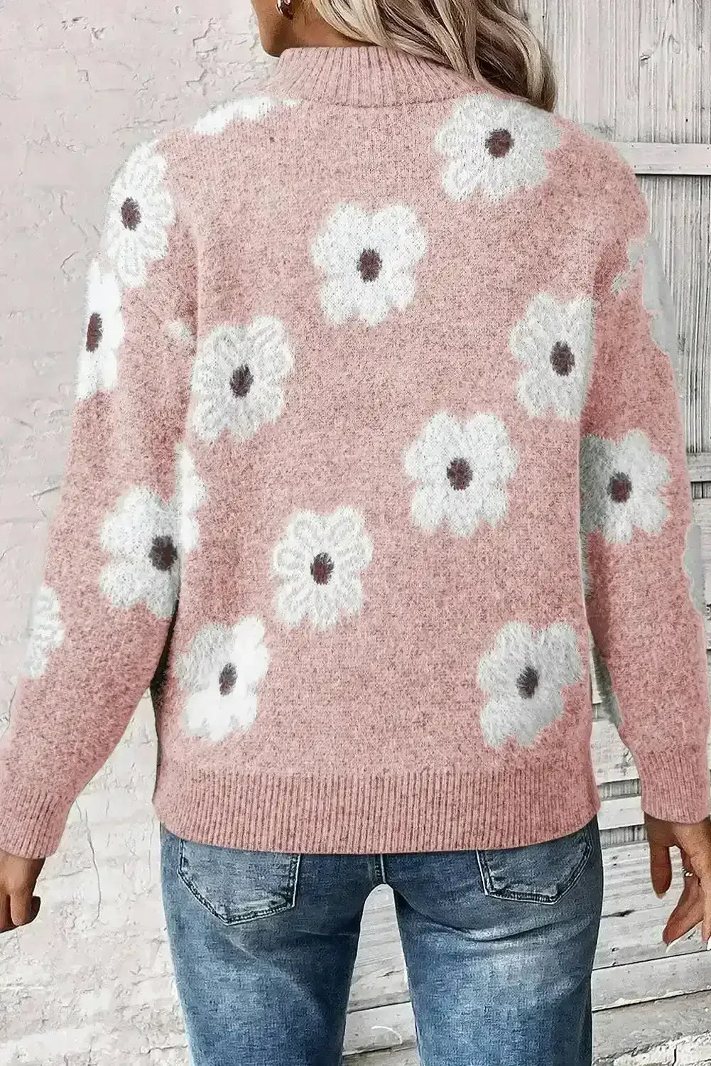 Flower Half Zip Sweater - Whatever You Like Shop