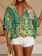 Printed V-Neck Half Sleeve Top - Whatever You Like Shop