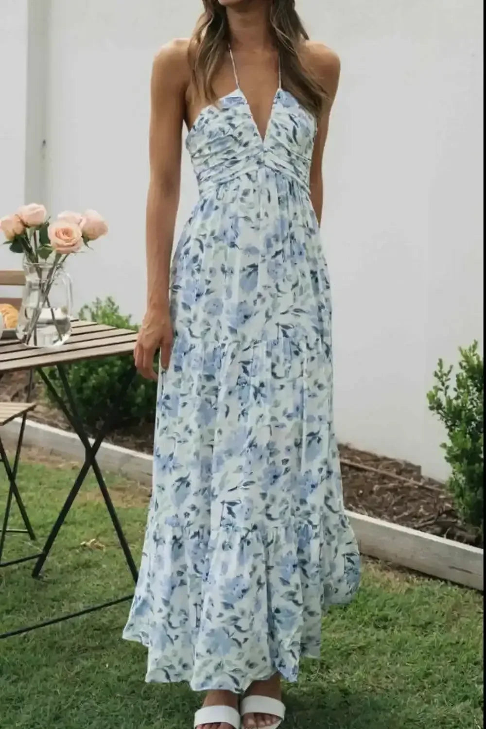 Floral Halter Neck Tiered Maxi Dress - Whatever You Like Shop