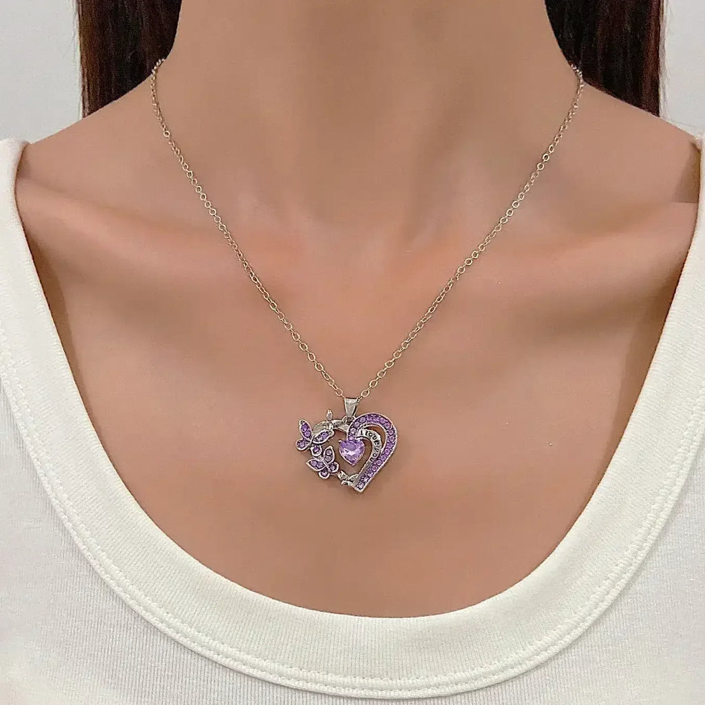 Rhinestone Butterfly Love Necklace - Whatever You Like Shop