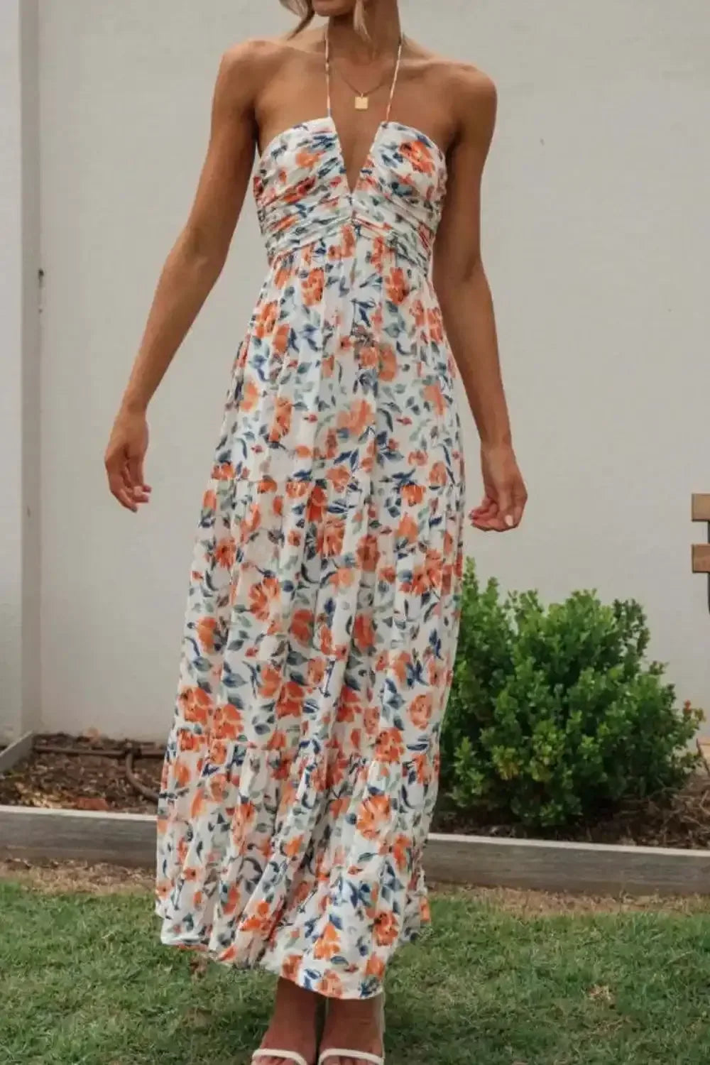 Floral Halter Neck Tiered Maxi Dress - Whatever You Like Shop
