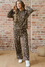 Leopard Patchwork Pullover and Drawstring Pant Set - Whatever You Like Shop