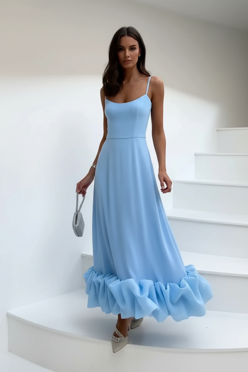 Ruffle Hem Scoop Neck Midi Dress