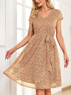 V-Neck Metallic Print Dress - Whatever You Like Shop