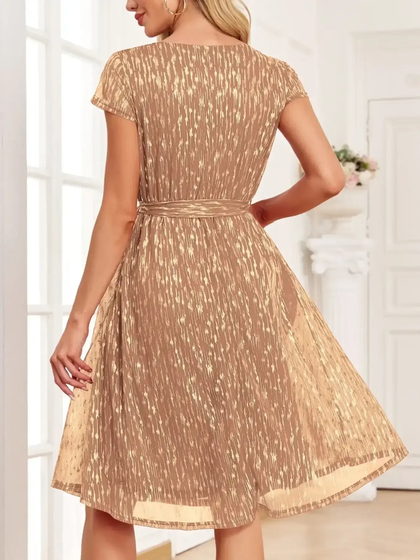 V-Neck Metallic Print Dress - Whatever You Like Shop