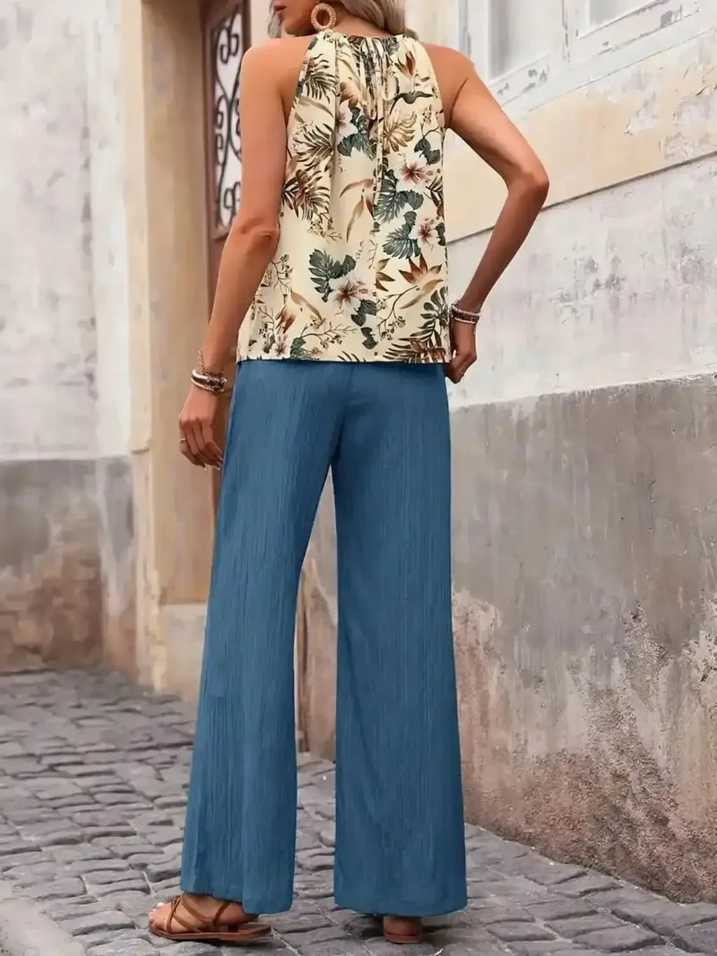 Printed Tank Top and Wide Leg Pants Set - Whatever You Like Shop