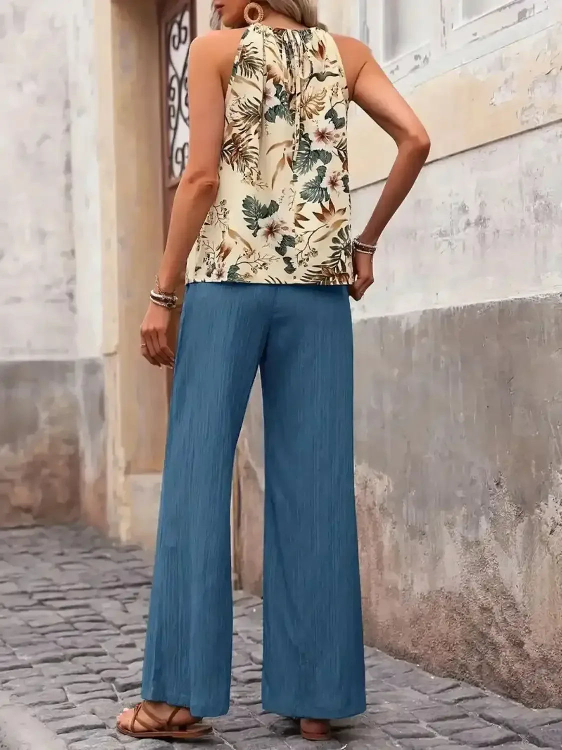 Printed Tank Top and Wide Leg Pants Set - Whatever You Like Shop