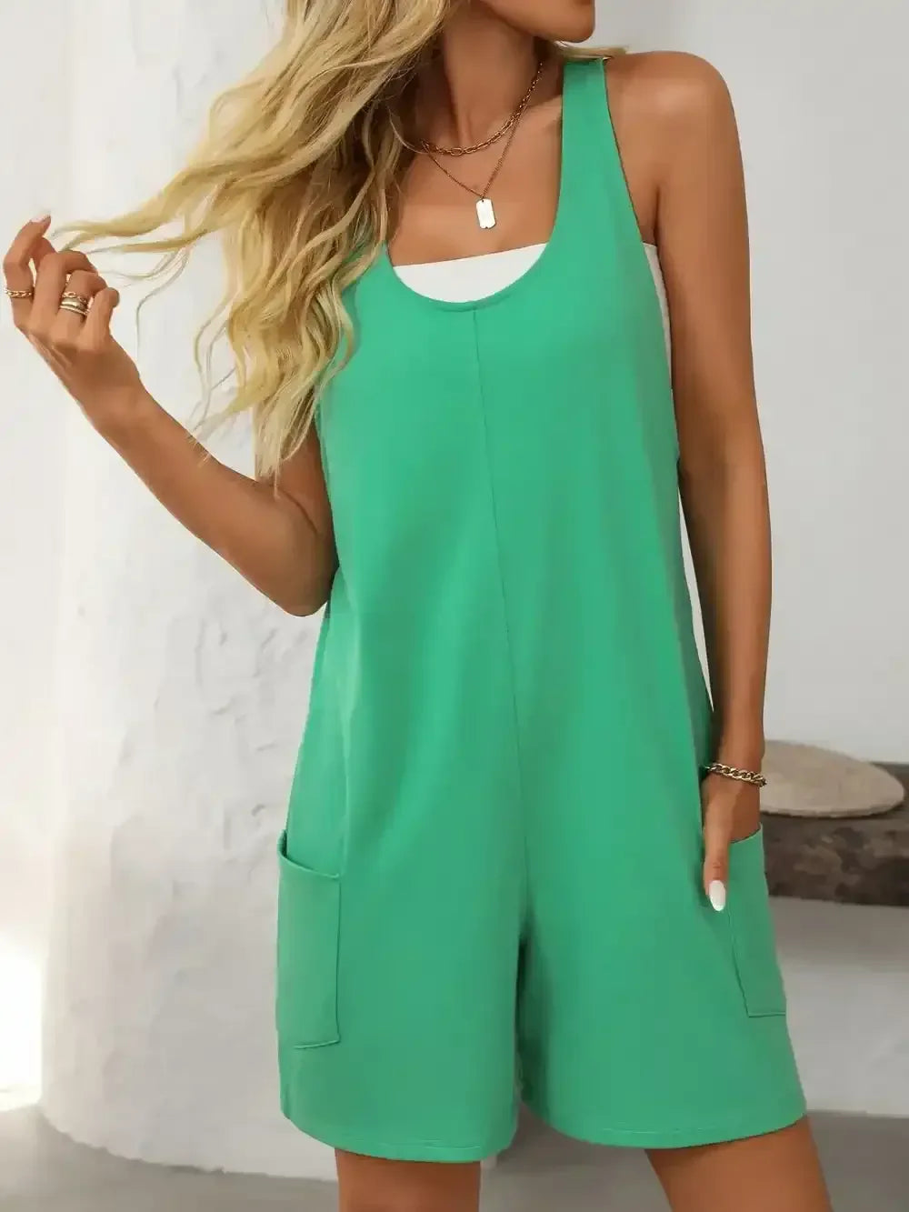 Mandy Pocketed Racerback Wide Strap Romper - Whatever You Like Shop