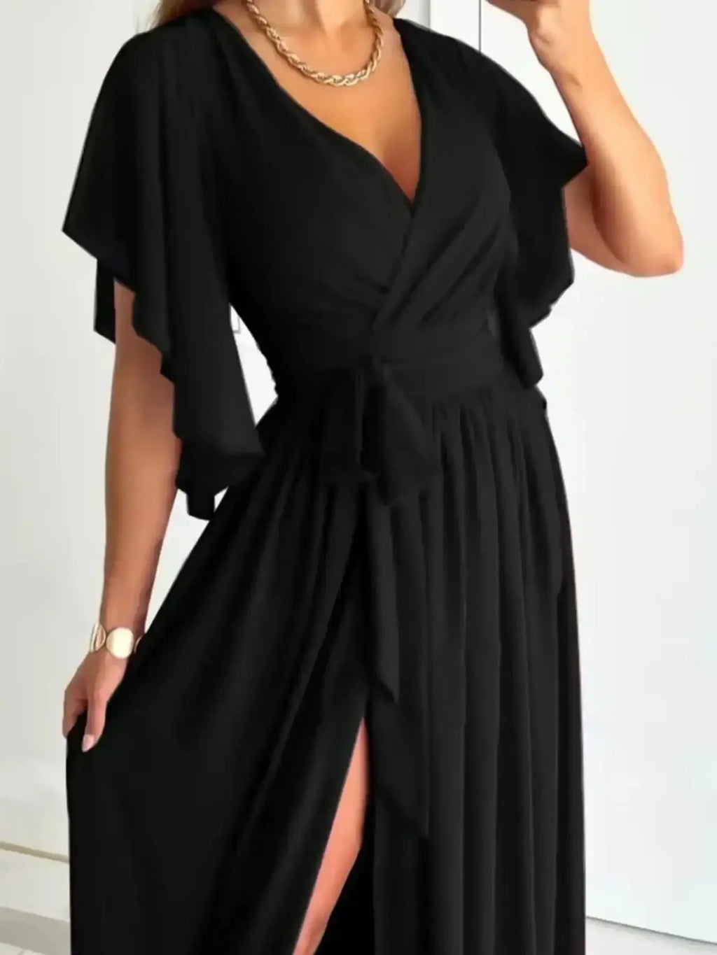 Flutter Sleeve Surplice Tie Waist Dress - Whatever You Like Shop
