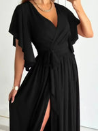 Flutter Sleeve Surplice Tie Waist Dress - Whatever You Like Shop