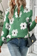 Flower Half Zip Sweater - Whatever You Like Shop