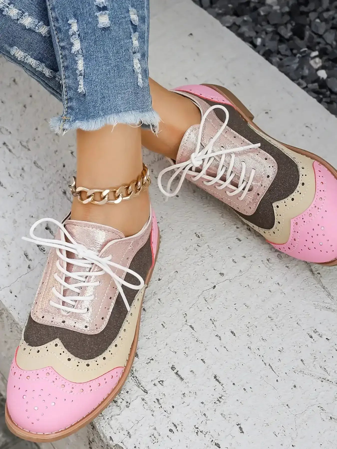 Round Toe Flats Color Block Loafers - Whatever You Like Shop