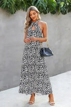 Animal Print Backless Halter Flowing Maxi Dress - Whatever You Like Shop