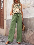 Printed Tank Top and Wide Leg Pants Set - Whatever You Like Shop