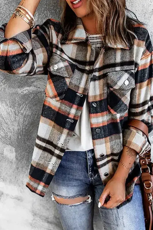 Plaid Pocketed Button Front Shacket - Whatever You Like Shop
