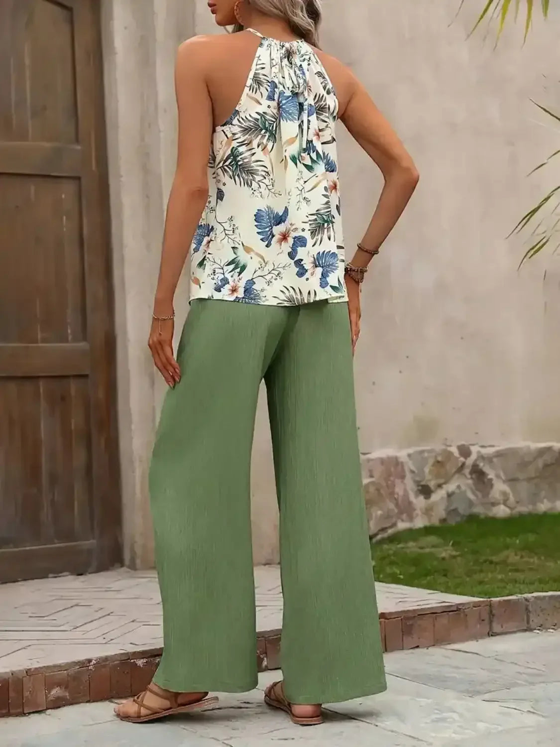 Printed Tank Top and Wide Leg Pants Set - Whatever You Like Shop