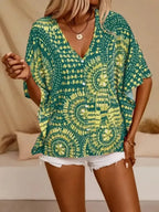Printed V-Neck Half Sleeve Top - Whatever You Like Shop