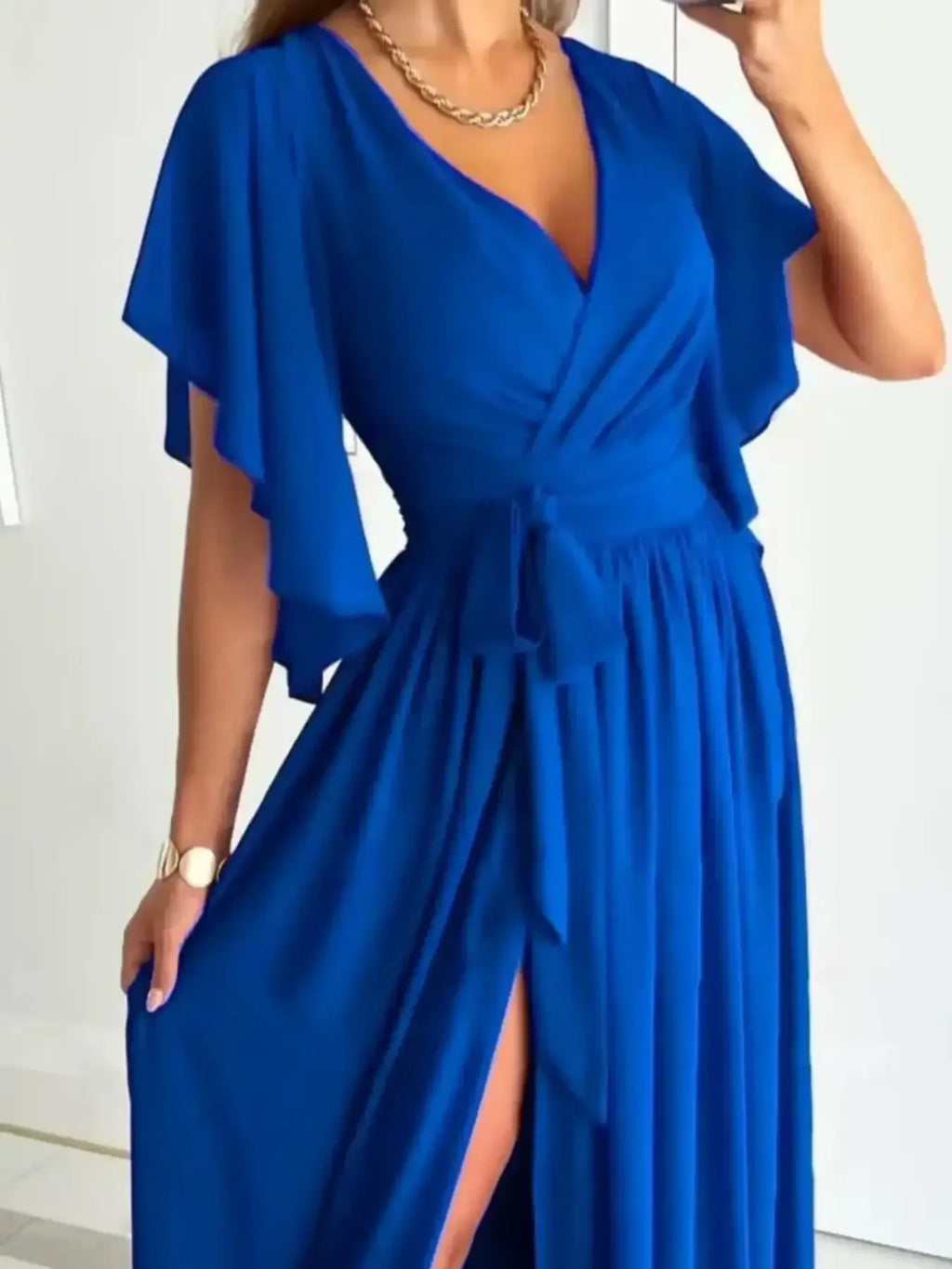 Flutter Sleeve Surplice Tie Waist Dress - Whatever You Like Shop