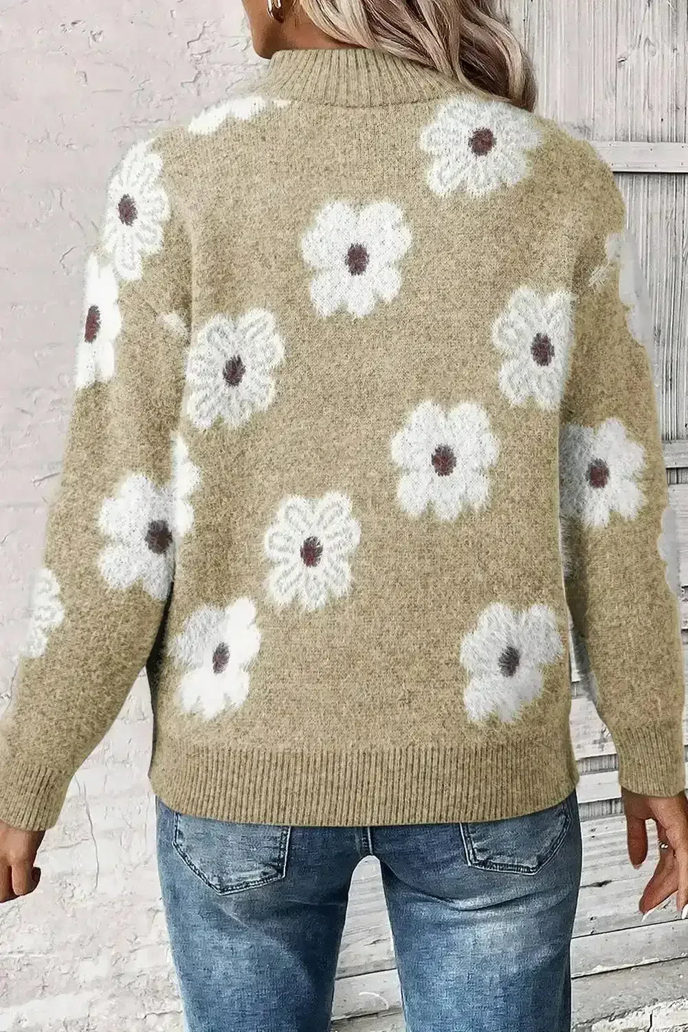 Flower Half Zip Sweater - Whatever You Like Shop