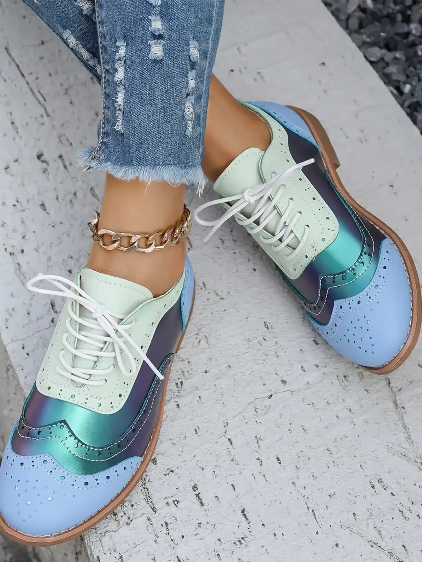 Round Toe Flats Color Block Loafers - Whatever You Like Shop