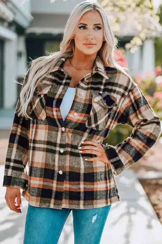 Plaid Pocketed Button Front Shacket - Whatever You Like Shop